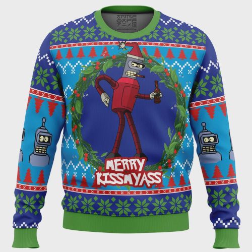 Futurama Ugly Christmas Sweater – Merry Kissmyass Design for Festive Holiday Fun!