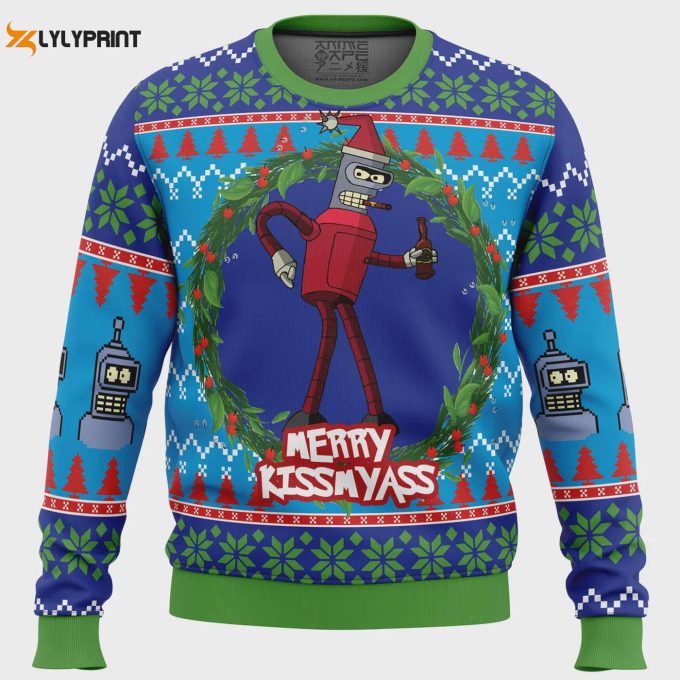 Futurama Ugly Christmas Sweater – Merry Kissmyass Design For Festive Holiday Fun!