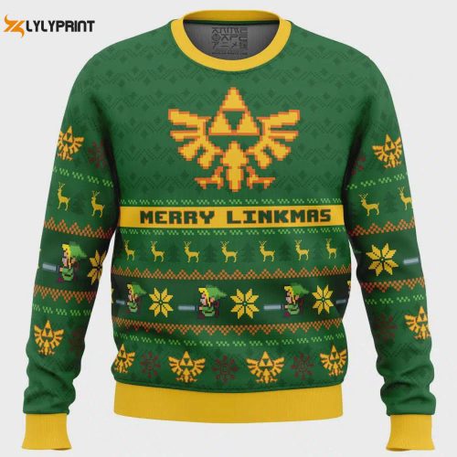 Get Festive with the Merry Linkmas Zelda Ugly Christmas Sweater – Perfect Gift for Gamers!