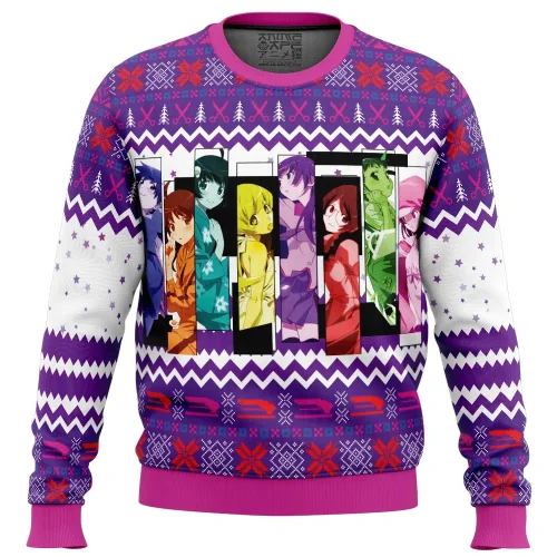 Monogatari Girls Bakemonogatari Ugly Christmas Sweater: Festive Anime-inspired Apparel for the Holidays