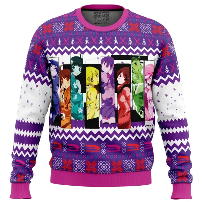 Monogatari Girls Bakemonogatari Ugly Christmas Sweater: Festive Anime-Inspired Apparel For The Holidays