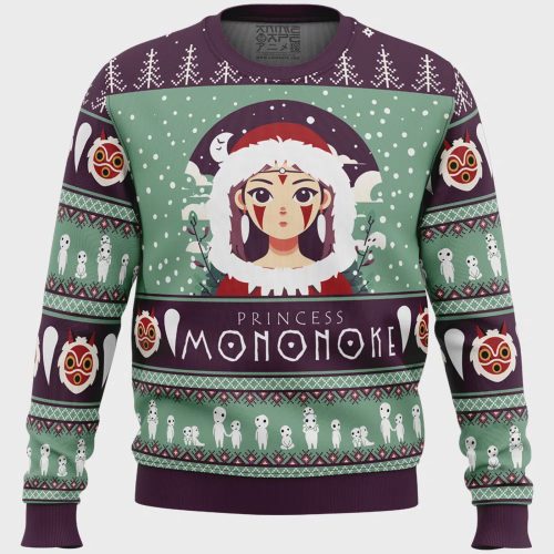 Get Festive with Mononoke Hime Princess Mononoke Ugly Christmas Sweater – Limited Edition Anime-Inspired Holiday Apparel