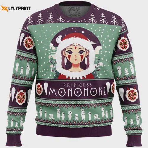 Get Festive with Mononoke Hime Princess Mononoke Ugly Christmas Sweater – Limited Edition Anime-Inspired Holiday Apparel