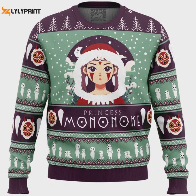 Get Festive With Mononoke Hime Princess Mononoke Ugly Christmas Sweater – Limited Edition Anime-Inspired Holiday Apparel