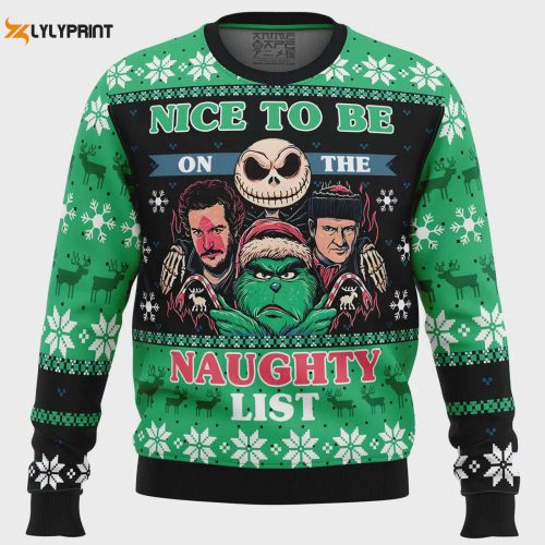 Get Festive with the Naughty List Club Pop Culture Ugly Christmas Sweater – Perfect for Holiday Parties!