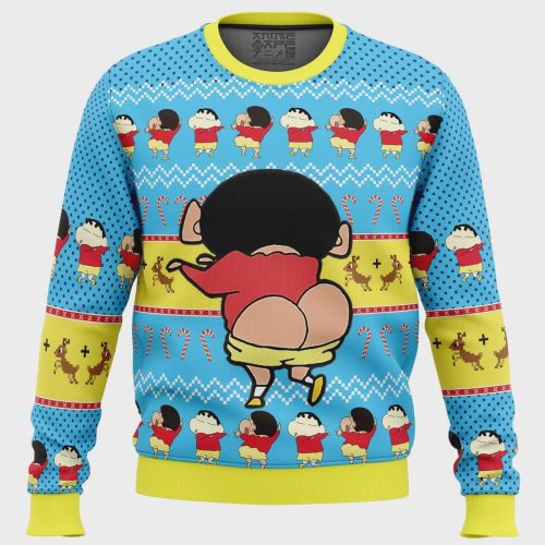 Get Festive with Naughty Shinnosuke Crayon Shin-chan Ugly Christmas Sweater – Perfect Holiday Attire!