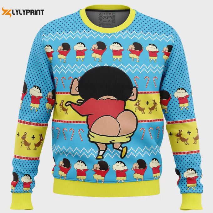 Get Festive With Naughty Shinnosuke Crayon Shin-Chan Ugly Christmas Sweater – Perfect Holiday Attire!