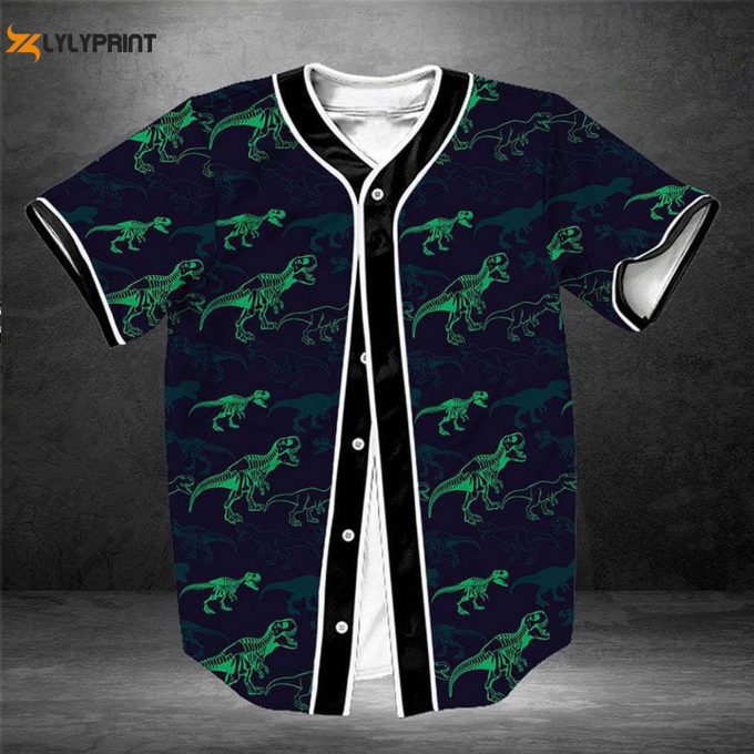 Neon Dinosaur Baseball Tee Jersey Shirt Printed 3D - Gift For Men Women 1