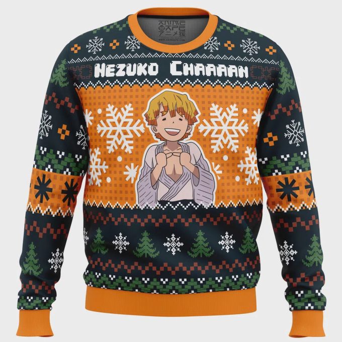 Get Festive With Nezuko Chaaaan Demon Slayer Ugly Christmas Sweater – Perfect Anime-Inspired Holiday Attire!