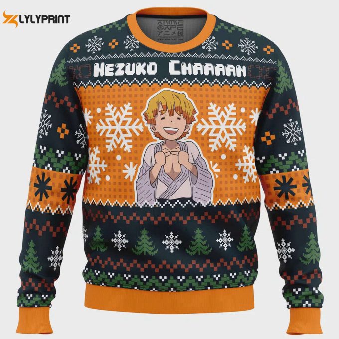 Get Festive With Nezuko Chaaaan Demon Slayer Ugly Christmas Sweater – Perfect Anime-Inspired Holiday Attire!