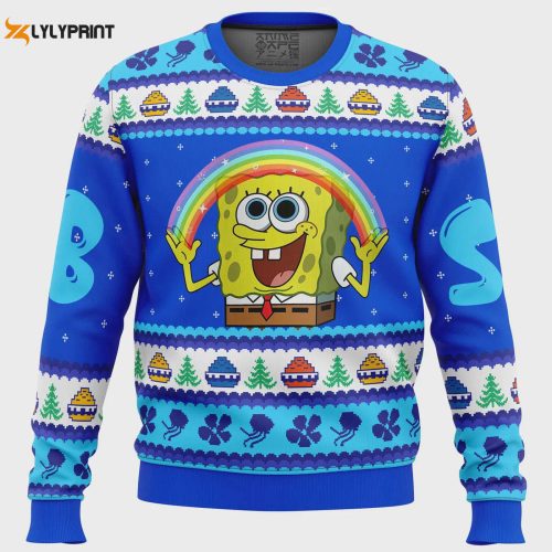 Get Festive with Nickelodeon s Rainbow SpongeBob Ugly Christmas Sweater – Limited Edition!