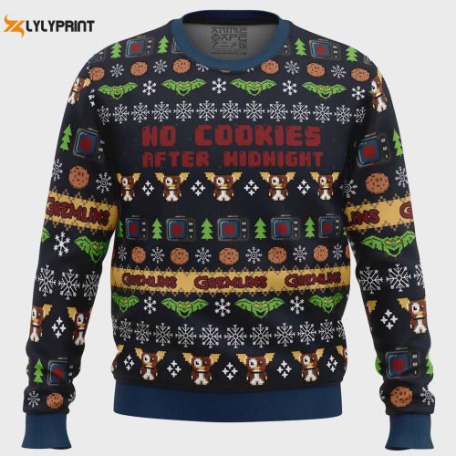 Get Festive with the No Cookies After Midnight Gremlins Ugly Christmas Sweater