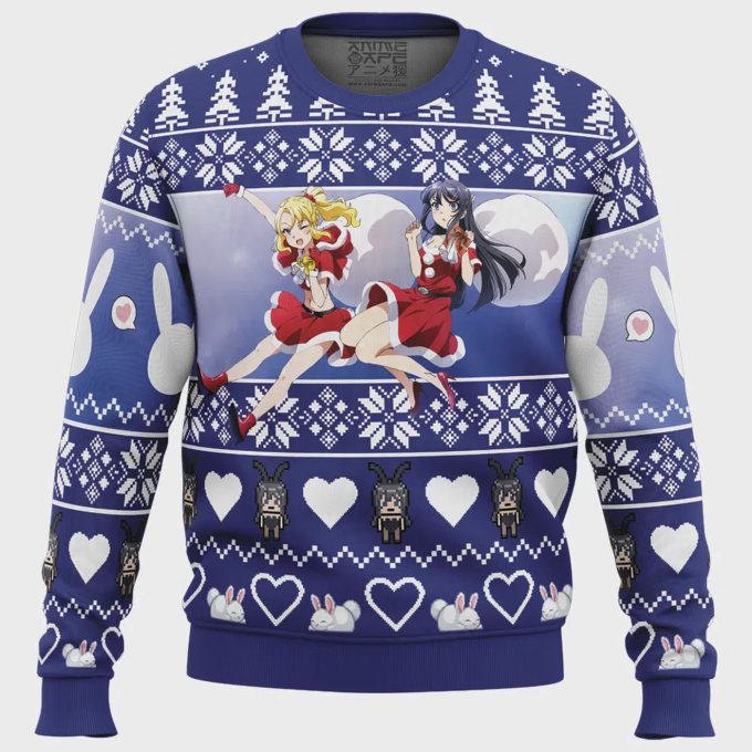 Nodoka &Amp; Mai Rascal Does Not Dream Ugly Christmas Sweater - Bunny Girl Senpai Themed Festive Attire 2