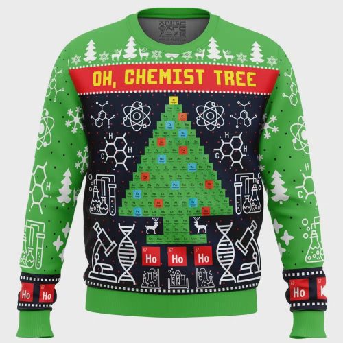 Get Festive with Oh Chemist Tree Science Ugly Christmas Sweater – Unique & Fun Holiday Apparel