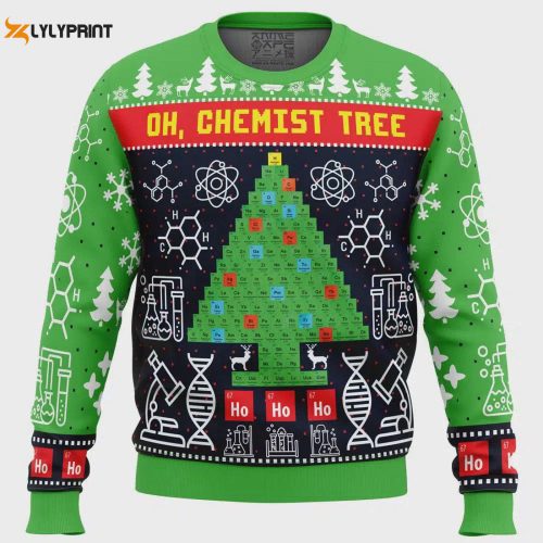 Get Festive with Oh Chemist Tree Science Ugly Christmas Sweater – Unique & Fun Holiday Apparel