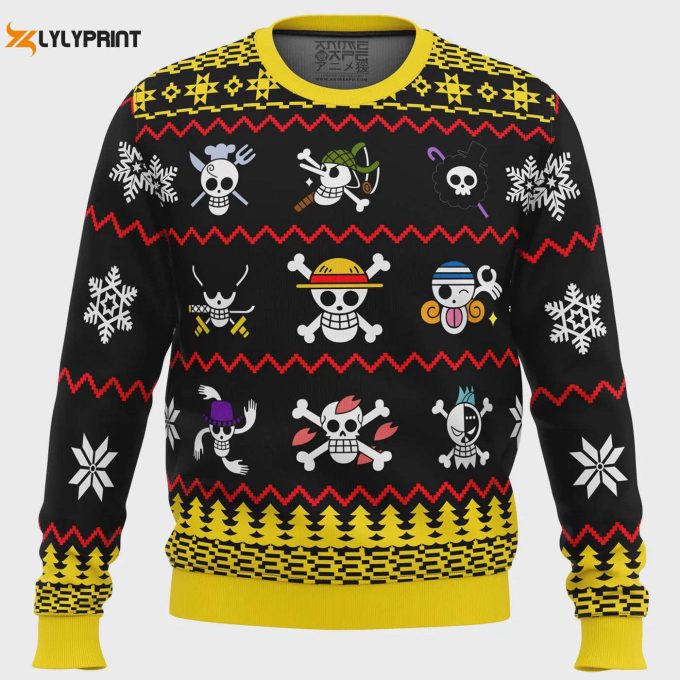 Get Festive With One Piece Flags Ugly Christmas Sweater - Perfect For Anime Fans! 1