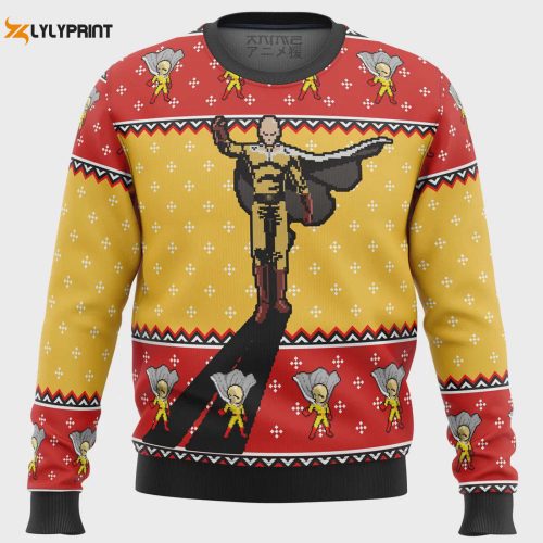 Get into the Holiday Spirit with One Punch Man Saitama Shadow Ugly Christmas Sweater!