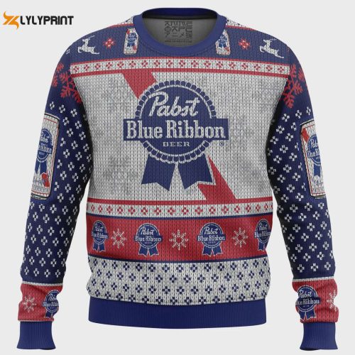 Pabst Blue Ribbon Ugly Christmas Sweater: Festive Apparel for Beer Lovers!