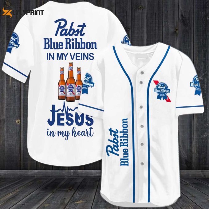 Pabst Blue Riin My Veins Jesus In My Heart Baseball Jersey 1