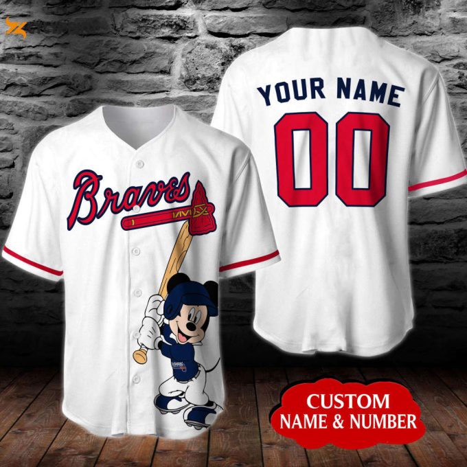 Personalized Atlanta Braves Mickey Mouse Disney All Over Print Unisex Baseball Jersey 1