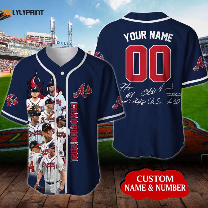 Personalized Atlanta Braves Signatures All Over Print 3D Baseball Jersey - Navy 1