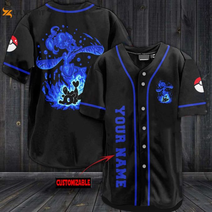 Personalized Blue Pokemon Baseball Jersey 1