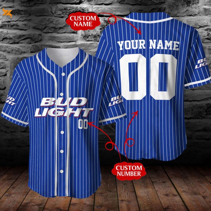 Personalized Bud Light Beer Pinstripe Baseball Jersey 1