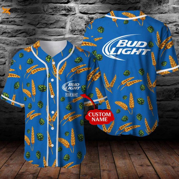 Custom Bud Light Beer Wheat Pattern 3D Baseball Jersey - Unisex Gift For Men &Amp;Amp; Women 1