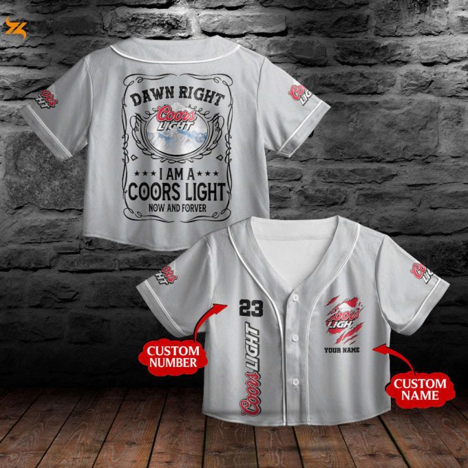 Personalized Coors Light Now &Amp;Amp; Forever All Over Print Crop-Top Baseball Jersey - Light Gray Silver 1