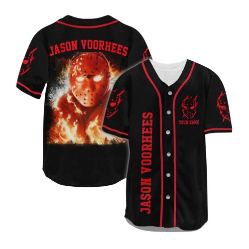 Personalized Jason Voorhees Fire Baseball Jersey – Gift for Men Women – Gift for Men Women