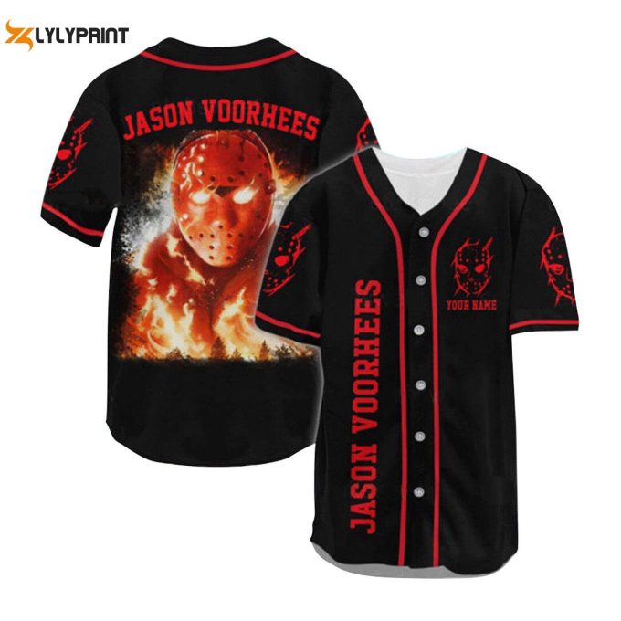 Personalized Jason Voorhees Fire Baseball Jersey - Gift For Men Women - Gift For Men Women 1