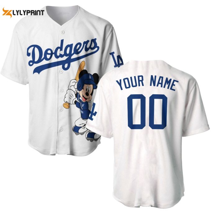 Personalized Los Angeles Dodgers Mickey Mouse All Over Print Unisex Baseball Jersey 1