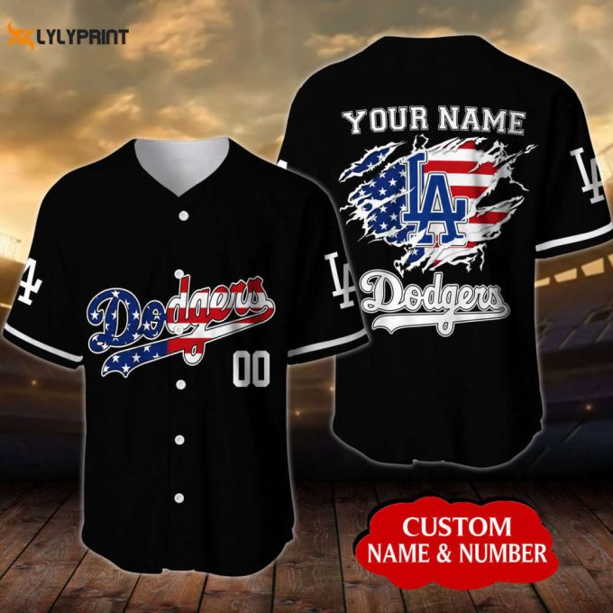 Personalized Los Angeles Dodgers Usa Flag All Over Print Unisex Baseball Jersey 1