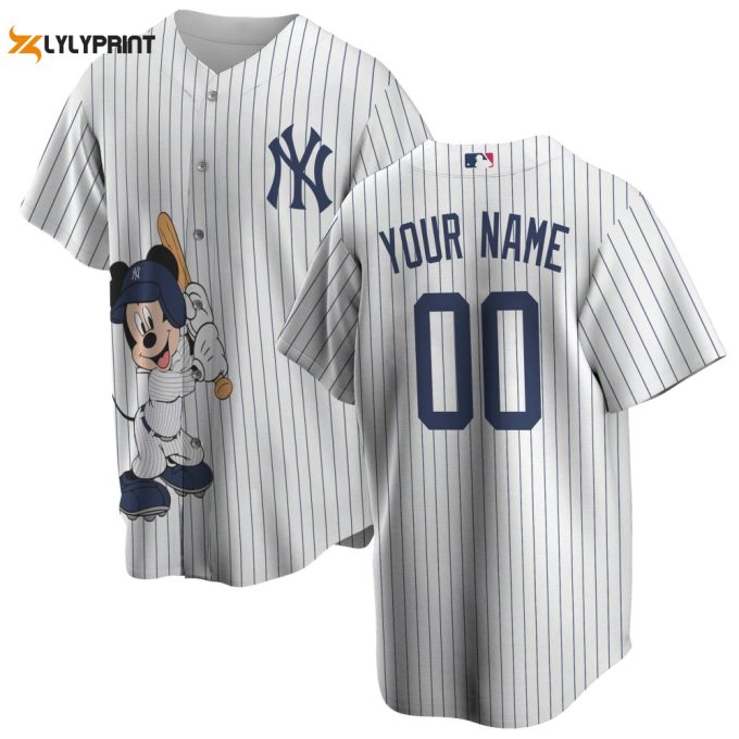 Personalized New York Yankees Mickey Mouse Disney All Over Print Unisex Pinstripe Baseball Jersey 1