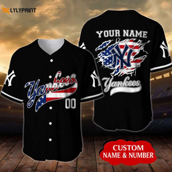 Personalized New York Yankees Usa Flag Pattern All Over Print Unisex Baseball Jersey 1