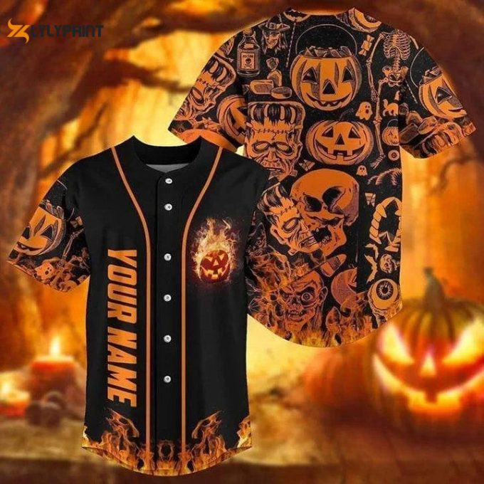 Personalized Scary Halloween Pattern All Over Print Baseball Jersey 1