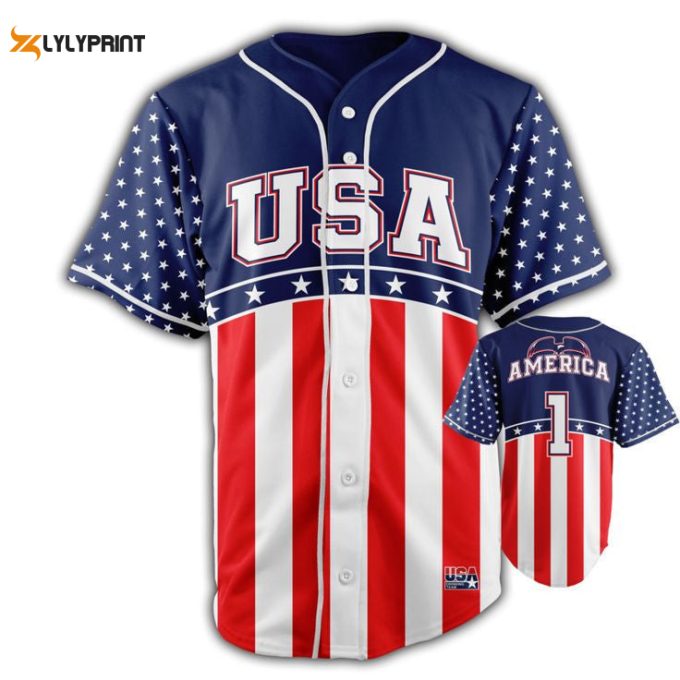 Personalized Usa Flag Pattern All Over Print Unisex Baseball Jersey 1