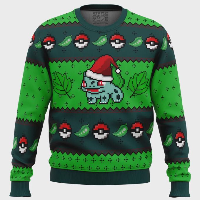 Get Festive With Pokemon Bulbasaur Ugly Christmas Sweater - Perfect For Pokemon Fans! 2