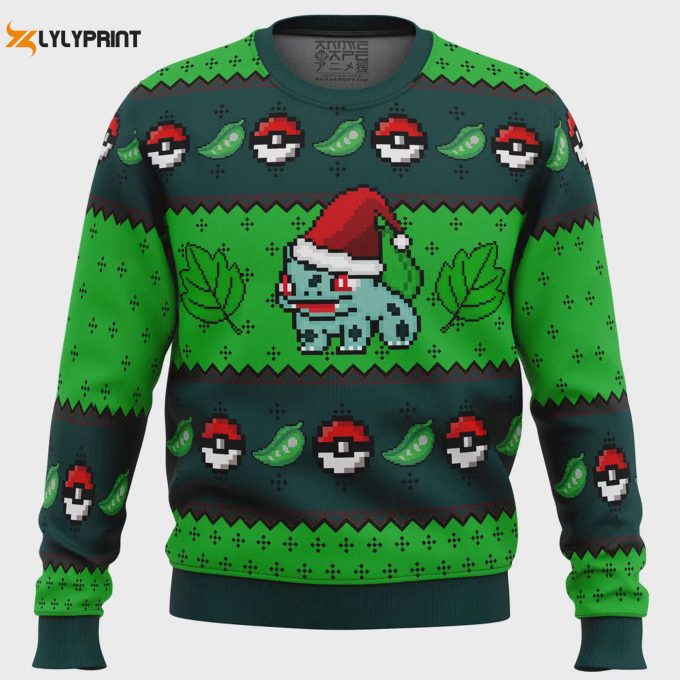 Get Festive With Pokemon Bulbasaur Ugly Christmas Sweater - Perfect For Pokemon Fans! 1