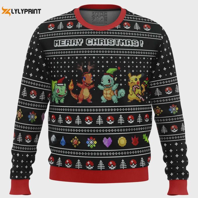 Get Festive With Pokemon Kanto Starters Ugly Christmas Sweater - Limited Edition Holiday Apparel 1