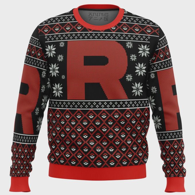 Get Festive With Pokemon Team Rocket Red Black Ugly Christmas Sweater - Limited Edition Holiday Apparel 2