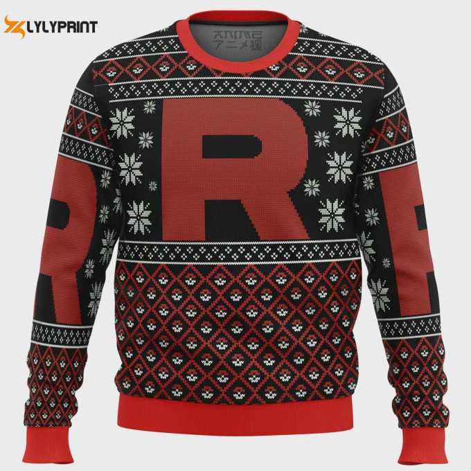 Get Festive With Pokemon Team Rocket Red Black Ugly Christmas Sweater - Limited Edition Holiday Apparel 1