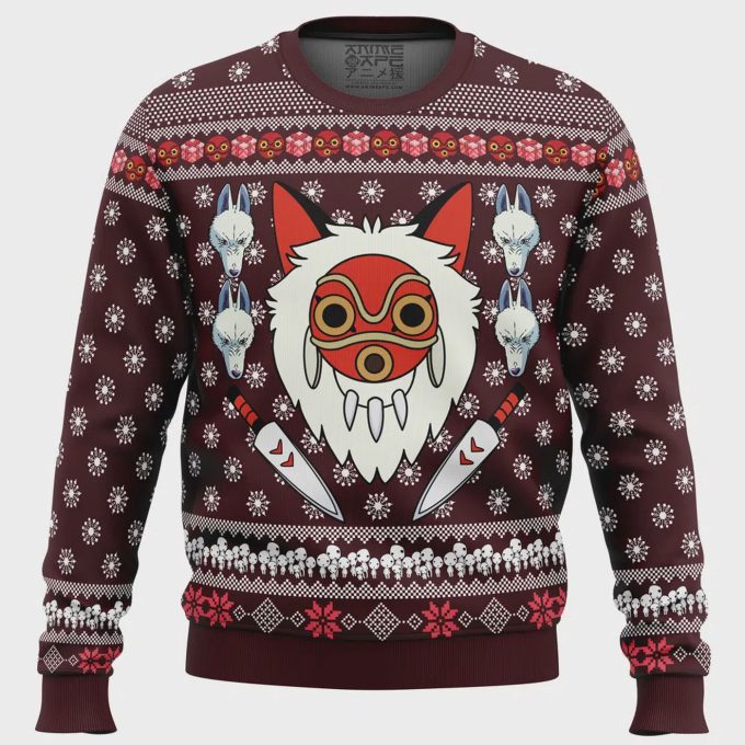 Get Festive With Princess Mononoke Ugly Christmas Sweater – Perfect Holiday Attire For Anime Fans!