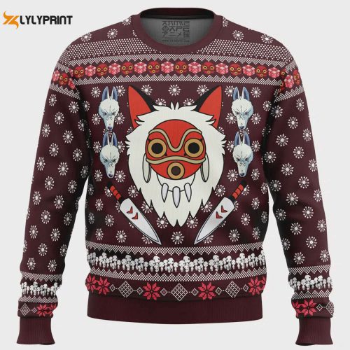 Get Festive with Princess Mononoke Ugly Christmas Sweater – Perfect Holiday Attire for Anime Fans!