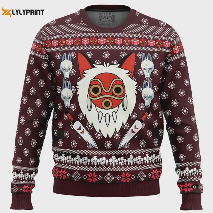 Get Festive With Princess Mononoke Ugly Christmas Sweater – Perfect Holiday Attire For Anime Fans!