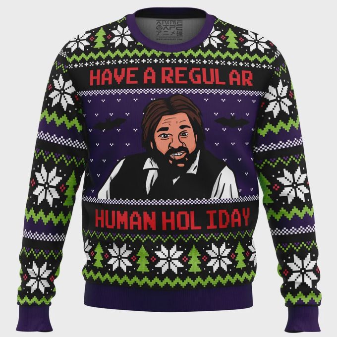 Get Festive With Regular Human Holiday Ugly Christmas Sweater From What We Do In The Shadows