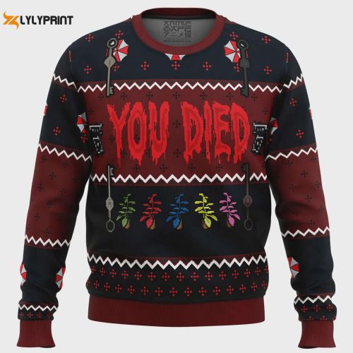 Spooky Resident Evil You Died Ugly Christmas Sweater – Perfect Holiday Gift for Gamers and Horror Fans