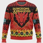 Get Festive with the Ruby Dragon Dungeons & Dragons Ugly Christmas Sweater – Perfect for Gamers!