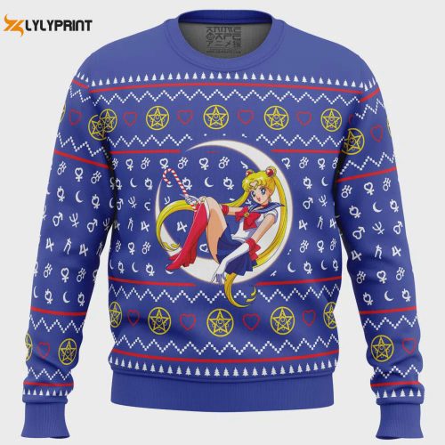 Sailor Moon Ugly Christmas Sweater – Cozy & Festive Apparel Featuring Sailor Moon Sitting on Moon – Limited Edition