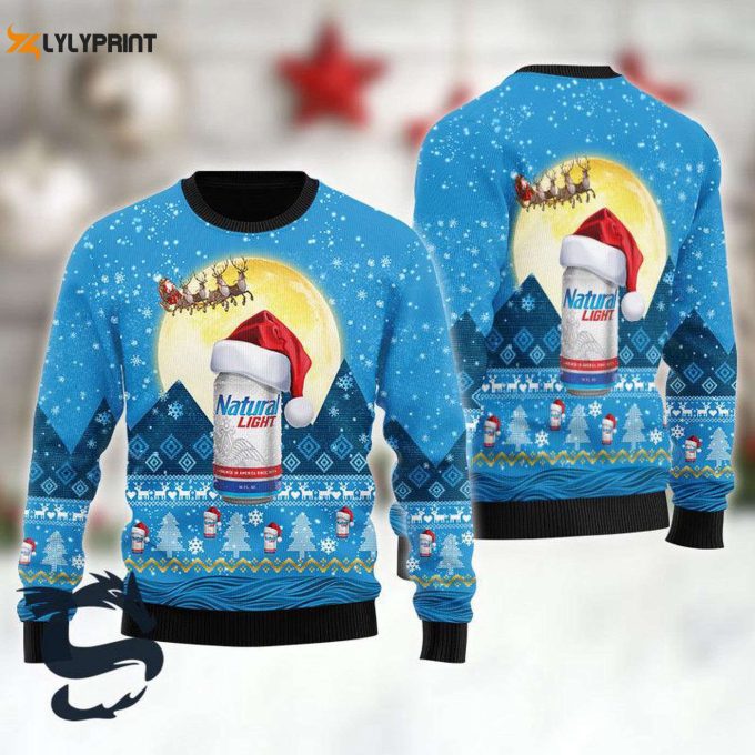 Get Festive With Santa Claus Sleigh Natural Light 3D Ugly Sweater Sweatshirt 1